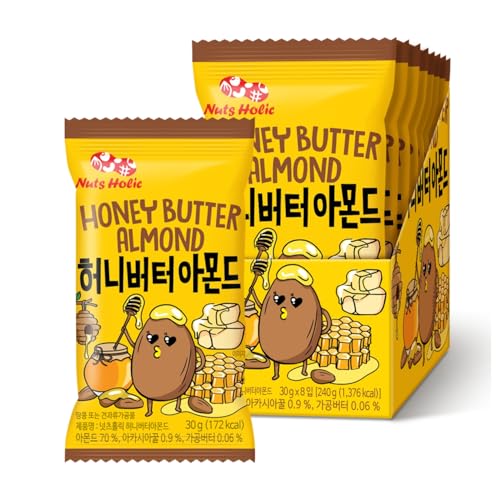 Korean Food Nuts Holic Honey Butter Almond, Sweet & Savory Seasoned Almond Snack, 8 Packs 8.5 oz (1.05 oz Each)