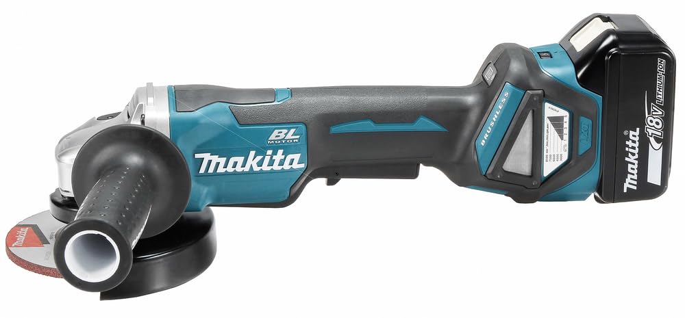 Makita DGA515RTJ Smerigliatrice angolare a batteria 18 V con interruttore a paddle / 5,0 Ah, 2 batterie + caricatore in MAKPAC