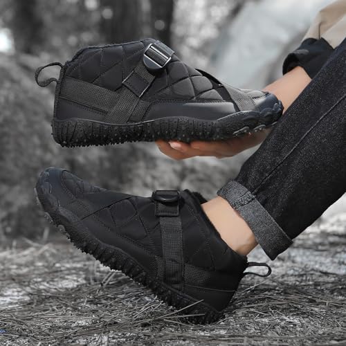 Image of Hike Winter Footwear Barefoot Boots Mens Womens, Waterproof Winter Snow Boots, Warm Ankle Booties, Wide Toe Barefoot Hiking Boots, Non-Slip Zero Drop Sole Hike Shoes for Hiking Walking Outdoor