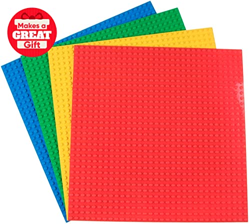 Strictly Briks Classic Stackable Baseplates 10X10 Inch Brik Tower - 100% Compatible With All Major Brands - 4 Baseplates & 30 Stackers - Blue, Green, Red & Yellow #TOP1