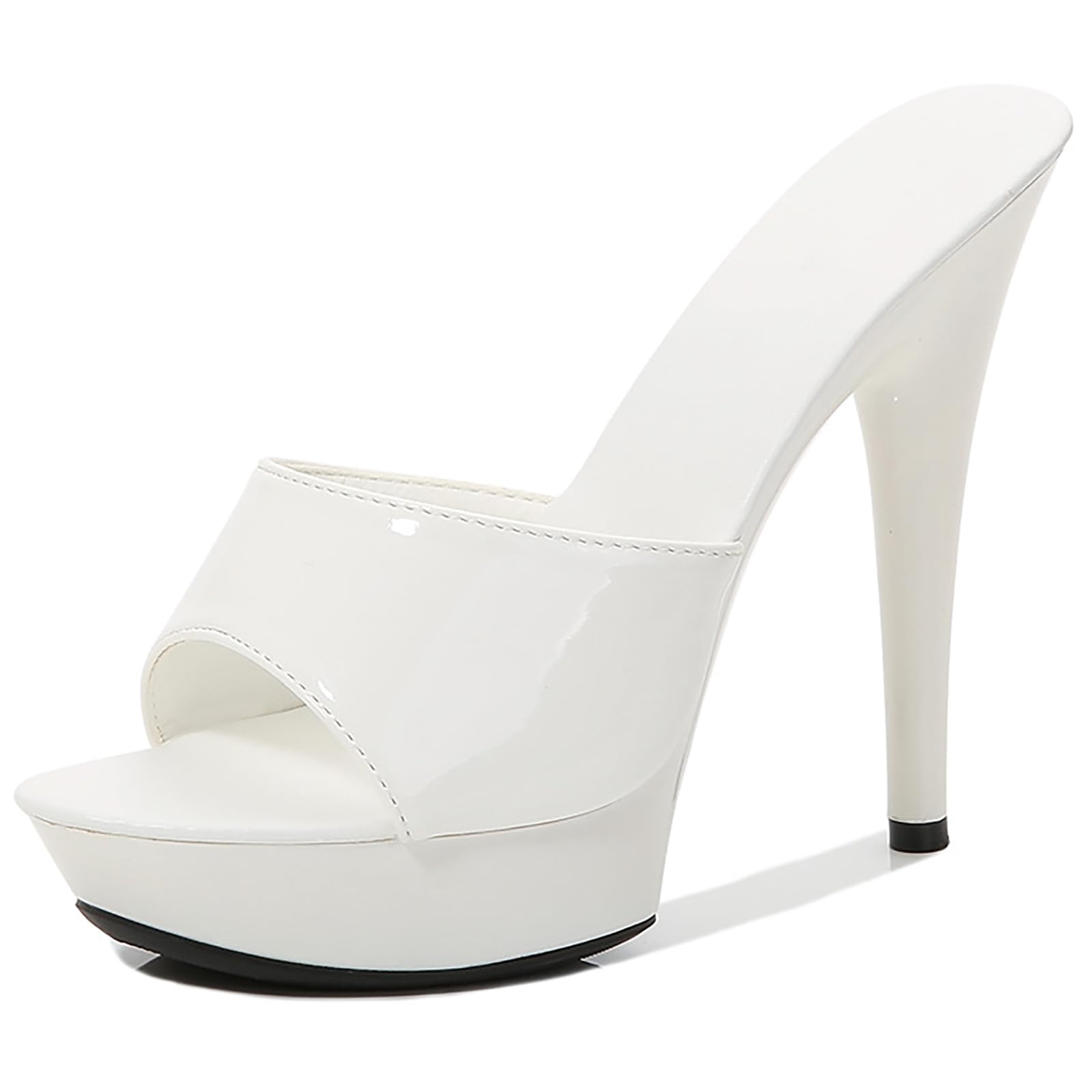 QEOSNBX Women Fish Mouth Sky High Heel Platform Sexy Party Slides Round Open Toe Slip On High Heeled Backless Prom Sandals Fashion Stiletto Dress