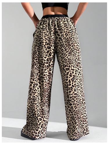 WDIRARA Women's Leopard Print Drawstring Waist Loose Fit Wide Leg Pants with Pockets2