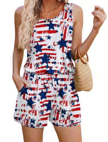 Image of ADOME Rompers for Women Summer Sleeveless Scoop Neck Tank Top Casual Short Jumpsuit Rompers with Pockets