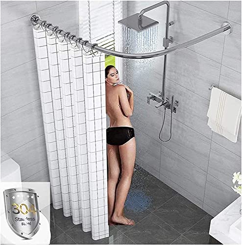 Tringle à rideau de douche extensible en L en acier réglable pour salle de bain