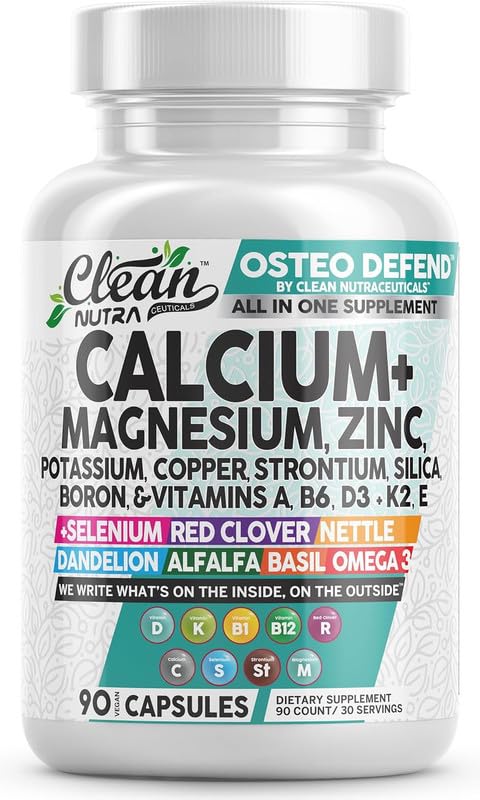 Evorina Allin1 Calcium Magnesium Zinc Supplement with Potassium, Copper, Strontium, Silica, Vitamin D3 K2, Boron, Vitamin B1 B12 Red Clover Herb Alfalfa Basil Pills for Men & Women Clean Nutra Osteo Defend | High Strength Herbal Supplement | Clean Label Ayurvedic Wellness-image-40