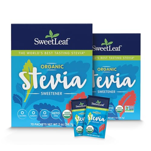 SweetLeaf Organic Stevia Packets - Zero Calorie Stevia Powder, No Bitter Aftertaste, Sugar Substitute for Keto Coffee, Nothing Artificial, Non-GMO Stevia Sweetener Packets, 70 Count (Pack of 2)