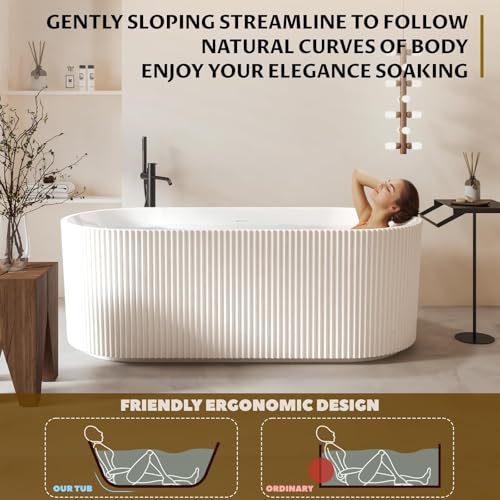 Image of 67 inch Acrylic Freestanding Bathtub, Deep Soaking Tub, Fluted Tub
