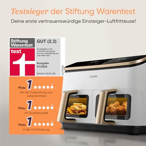COSORI Heißluftfritteuse 2 Kammern, Testsieger der Stiftung Warentest, 8,5 L 6-in-1 Airfryer mit Sichtfenster, Schwarz-weiß 2