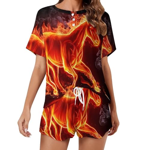 Vêtements de nuit ete femme pyjama court manches courtes Cheval De Feu