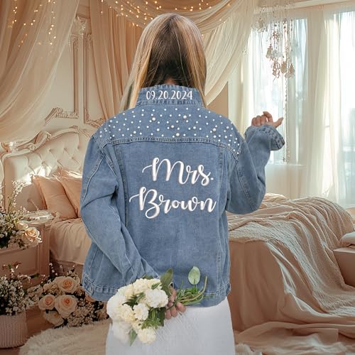 Custom Bride Jean Jacket, Embroidered for Wedding Day, Gift for Bride3
