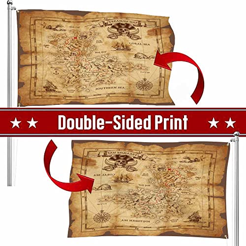 Swono Pirate Flag Scrap Parchment Treasure Map Coral Sea Compass Skull Outdoor Garden Flag Indoor Flag Home Decor Standing Farm Flag Banner 3X5Ft #TOP2