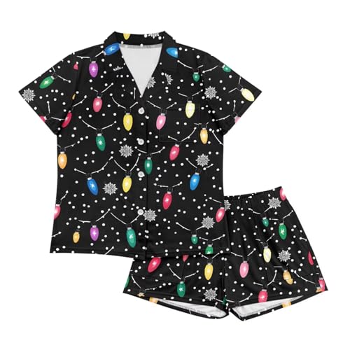Image of Women's Short Sleeve Sleepwear Button 2 Piece Plus Size Pajamas Casual Soft Stretchy Funny Nightwear with Pockets