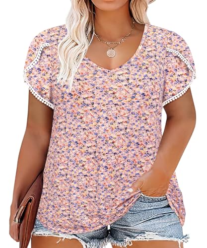 T-shirt d'été XL-5XL motif floral bleu jaune RITERA hauts grande taille