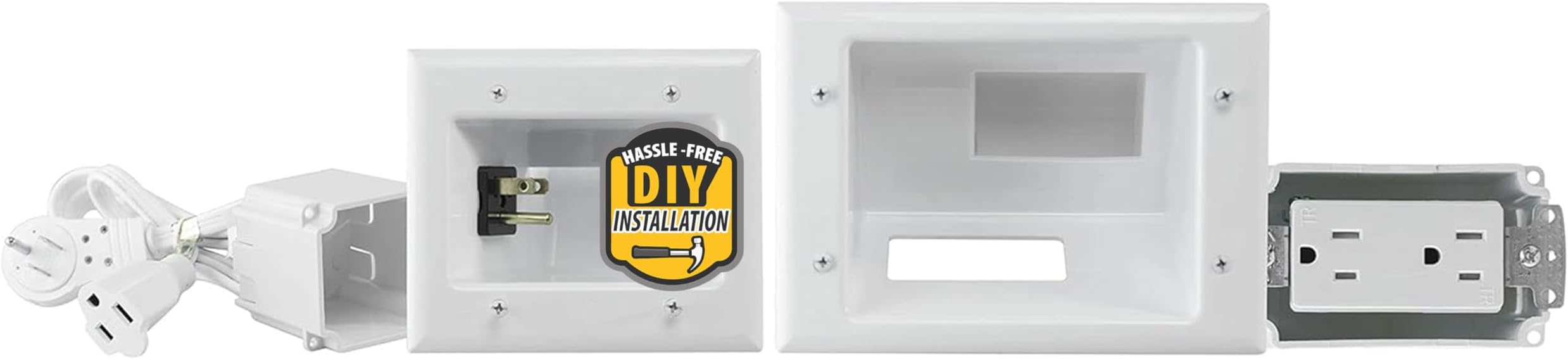 DATA COMM 45-0024-WH Recessed Pro-Power Kit with Duplex Receptacle and Straight Blade Inlet, White