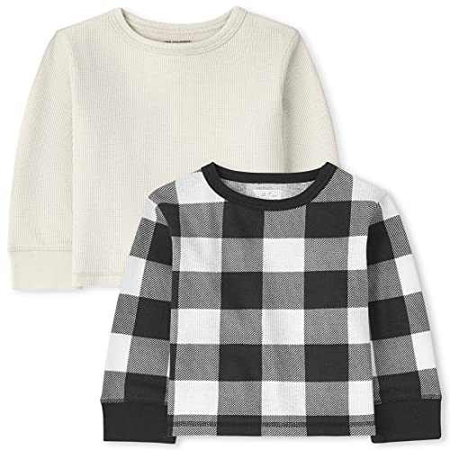 The Children's Place and Toddler Boy Long Sleeve Solid And Buffalo Plaid Thermal Top 2-Pack