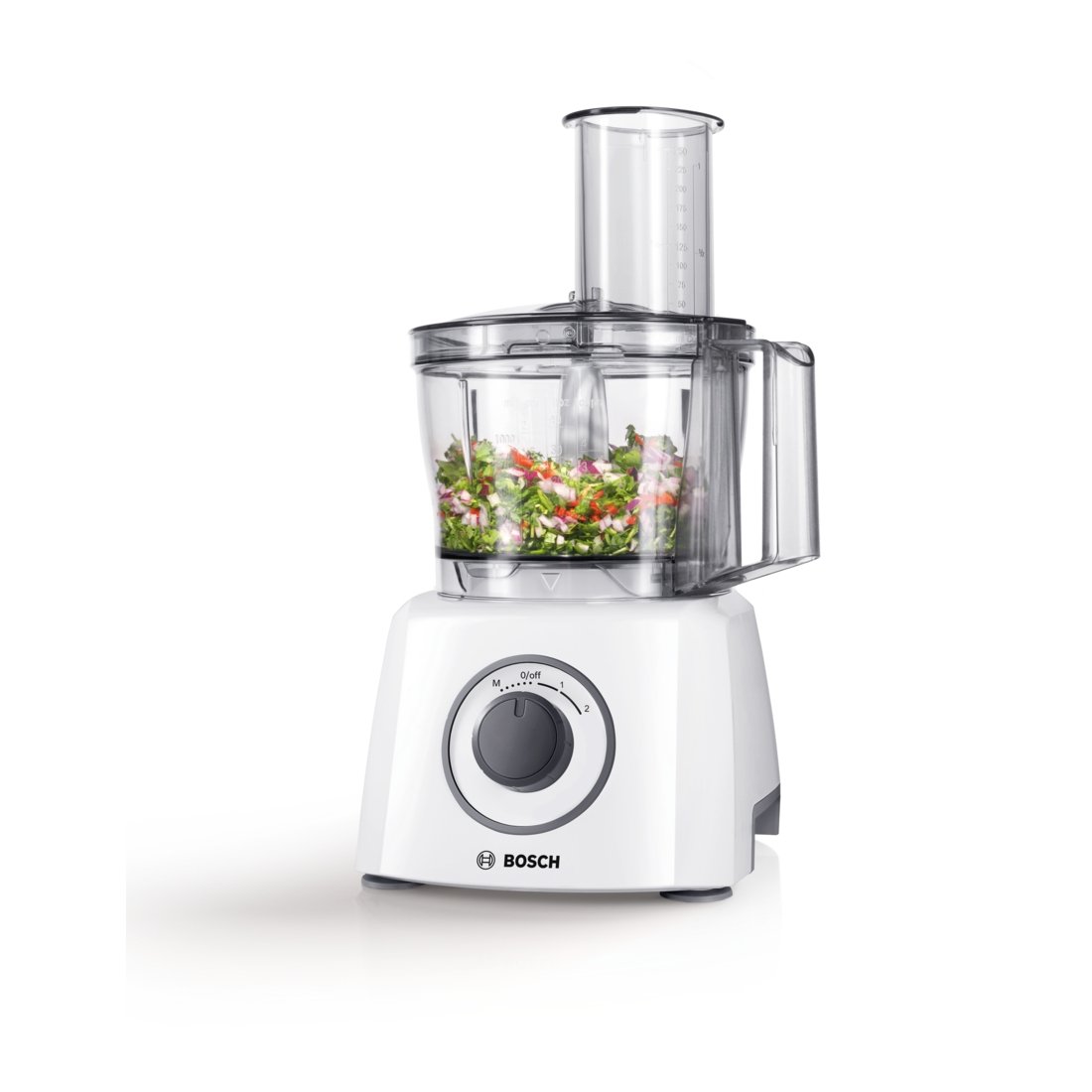 Bosch MCM3110W - Robot de cocina (2,3 L, Blanco, Giratorio, De plástico, Acero inoxidable, 800 W)
