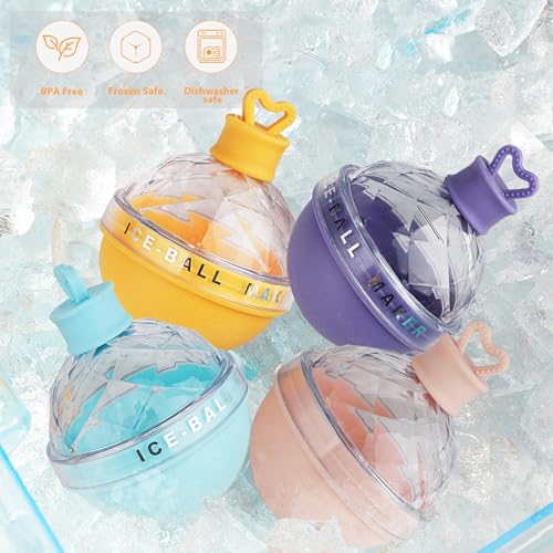 Ice Ball Stamps, 4 pezzi macchina da hockey su ghiaccio, Ice Ball Stamp Silicone, Round Ice Cube Vassoio Ball, riutilizzabile, Ice Cube Vassoio con mini imbuto per Whiskey, Cocktail, Bevanda - immagine 3