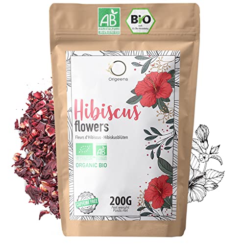 ORIGEENS HIBISCUS TEA Organic 200g Premium Grade | Hibiscus Flower for Infusions Iced Tea Karkade | Dried Hibiscus Flowers Draining Detox Tea