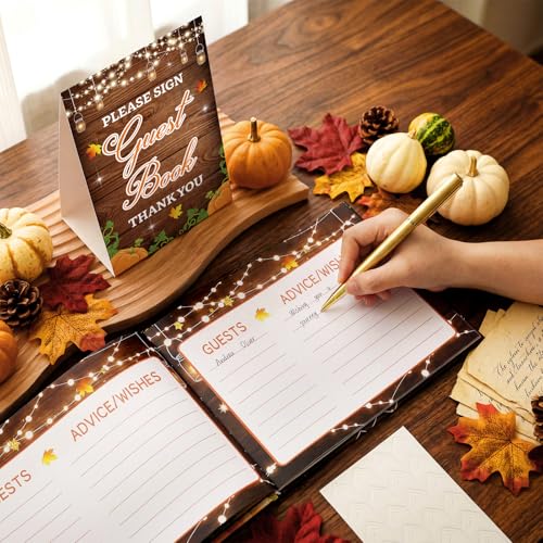 Image of Fuyoooo 27 Pcs Rustic Little Pumpkin Baby Shower Guest Book Baby Shower Sign in Guest Book Reception with Sonogram Page Keepsake Includes Gold Pen Table Card and Adhesive Photo Corner for Birthday