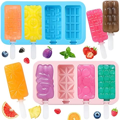 2Pcs 4-cavity Ice Popsicle Molds, 1pcs Love Shape and 1pcs Braided shape, Silicone Tray Each With Lids and 4 Slots and 4 Plastic Sticks - Ideal for Homemade Ice Cream, Cheese, Chocolate, etc Cover