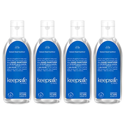 KeepSafe Instant Hand Sanitizer, Instantly Kills 99.99% Germs without Water, 72.34% Alcohol Based Sanitizer, Non-Sticky, Skin-Friendly, Travel-Pack, 100 ml, Combo Pack of 4