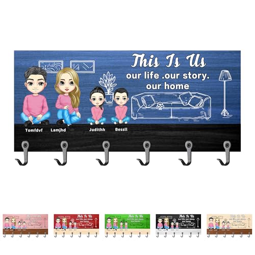 Personalized Name Family Key Holder, Custom Family Portrait Wall Mounted