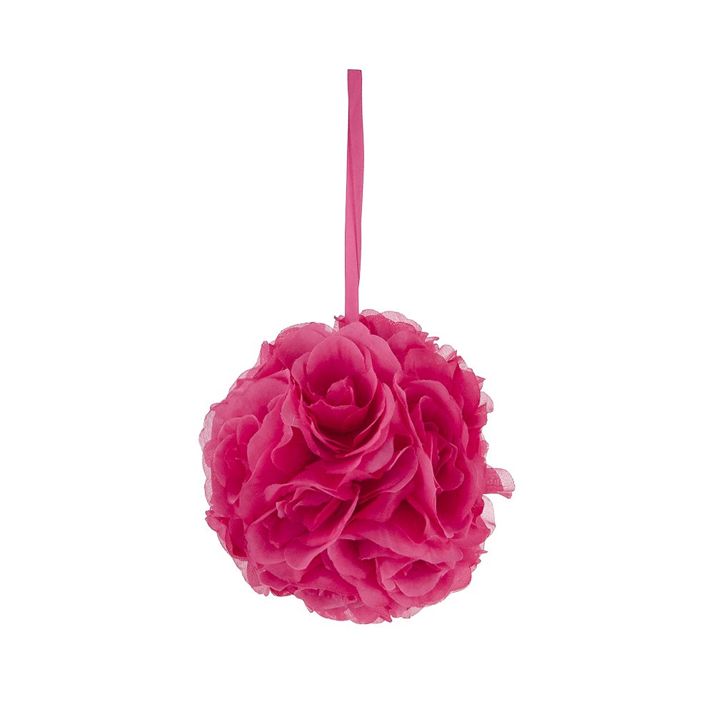 Mega Crafts Fuksja Sztuczna róża Pomander Kissing Ball 20 cm | Wisząca wstążka Dekoracja kwiatowa | Przyjęcia weselne, dekoracje imprezowe, ściana w tle, planowanie wydarzeń, urodziny i baby shower
