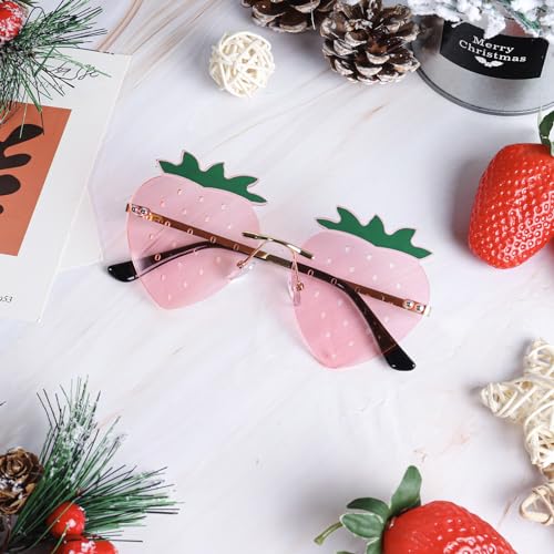 Rimless Strawberry Shape Sunglasses for Women Men Party Halloween Christmas Cosplay Glasses Prom Accessories2