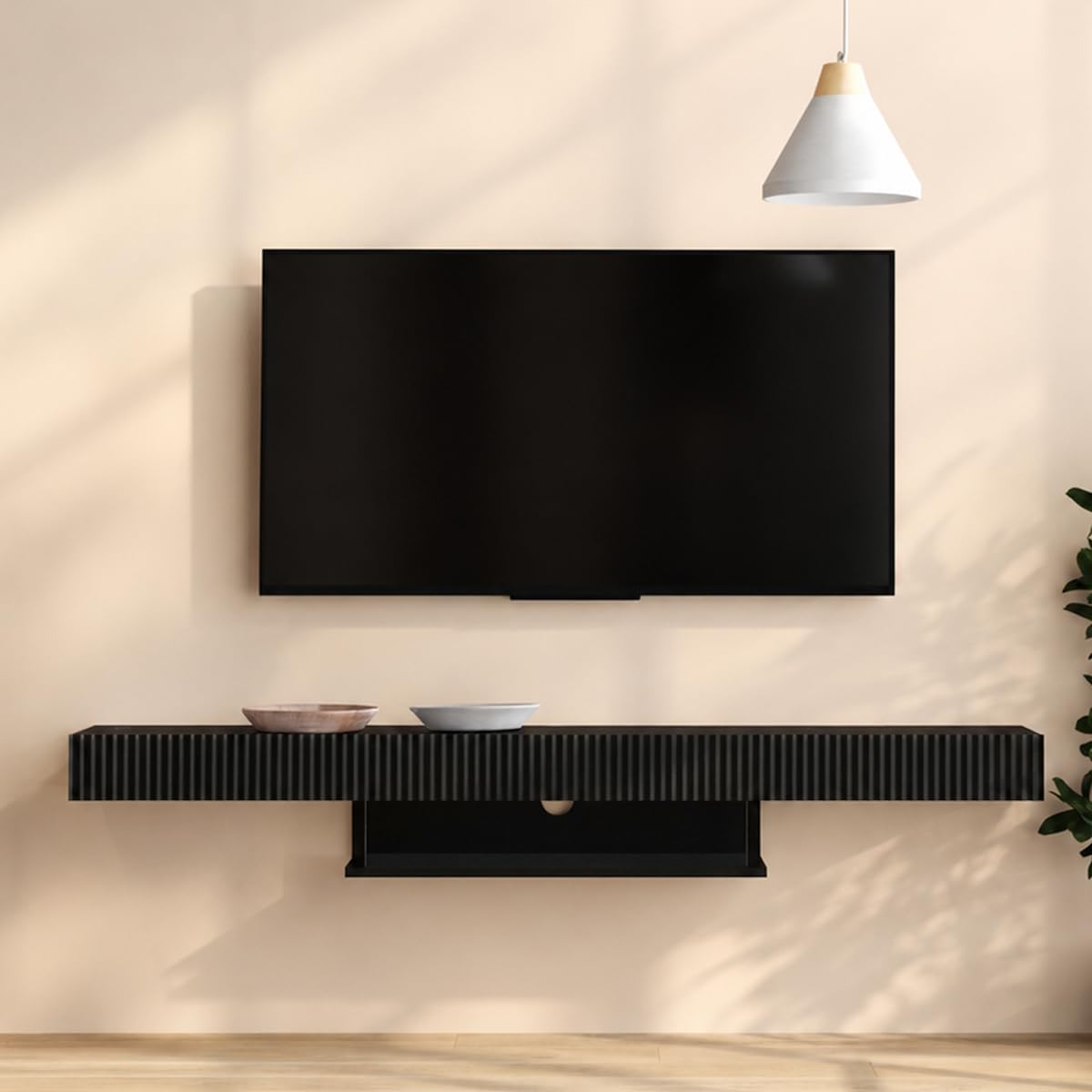 MB Muebles Bonitos | Mueble TV Colgante 150cm | Color Roble Alba | Renzo | Para Salón y Comedor Moderno, 1 cajón, Estructura Melamina Mate, 150x30x22cm