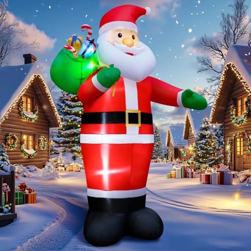 14FT Christmas Inflatable Santa Claus Outdoor Blow Up Yard Decorations,Giant Outside Standing...