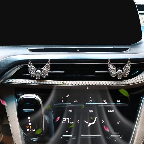 Image of ORIESSE Goth Car Accessories,2pcs Bling Angel Wings Skull Car Air Fresheners Vent Clips,Silver Spooky Skeleton Decor for Teens,Horror Dashboard Decorations,Refillable Diffusers