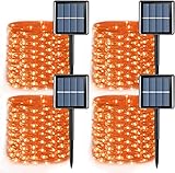 YEGUO 4 Pack Orange Solar Fairy Lights Outdoor Waterproof, Each 33ft 100 LED Solar Halloween Lights,