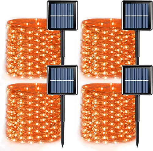 Yeguo 4 Pack Orange Solar Fairy Lights Outdoor Waterproof, Each 33Ft 100 Led Solar Halloween Lights, 8 Modes Solar String Lights For Fall Autumn Harvest Thanksgiving Garden Party Halloween Decor #TOP30