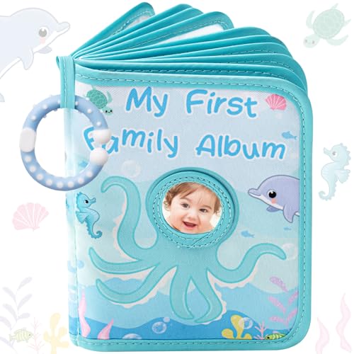 Image of Motiskyy My First Photo Album for Baby Soft Toddlers Family Photo Book with Safe Mirror Holds 17 4 x 6 Photos Family Album Picture Book Gift for Newborn Toddler Kids Baby Shower(Under the Sea)