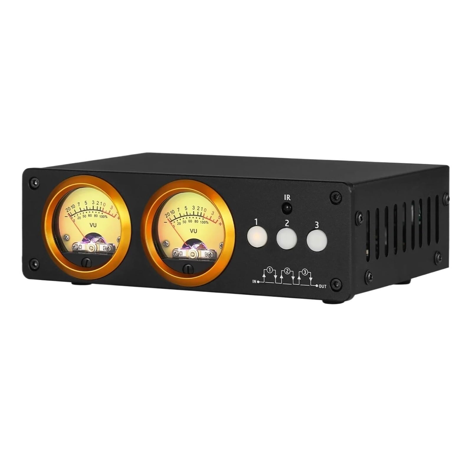 L3 3-Way Loop Switcher Box Stereo 1(3) Input 3(1) Output Audio Selector RCA Splitter with VU Meter