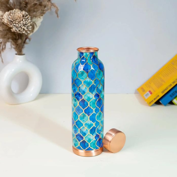 Image of DI: Decorative India 100% Pure Copper Water Bottle | Leak Proof, Durable & Rust Proof | Non-Toxic & BPA Free Bottles | Eco Friendly Water Bottle (900 ml) Royal Blue