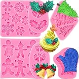 6Pcs Christmas Fondant Molds Silicone Candy Molds Set Snowflake Snowman Xmas Tree Reindeer Santa...