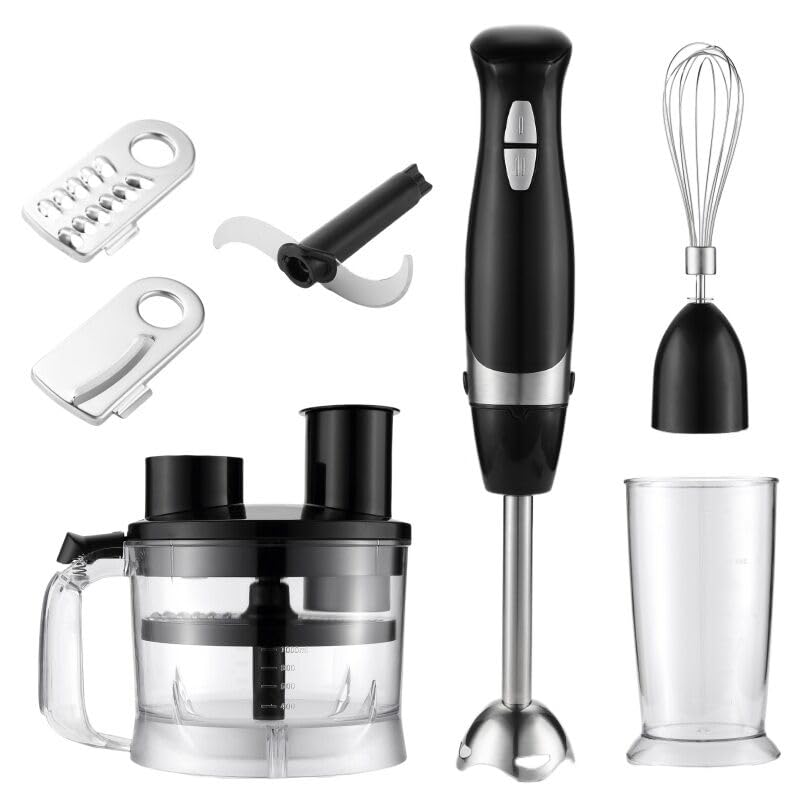 Yavxzvbw Immersion Hand Blender, 600W Portable Stick Blender with Chopper, Variable Speed Hand Blender Cordless for Beaker, Baby Food, Smoothies, Egg Beater