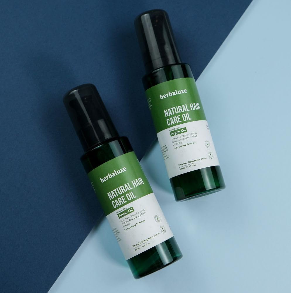 Herbaluxe Natural Hair Growth Oil 100ml, Argan & Castor Oil Blend for Stronger Thicker Hair, Nourishes Scalp - Image 3