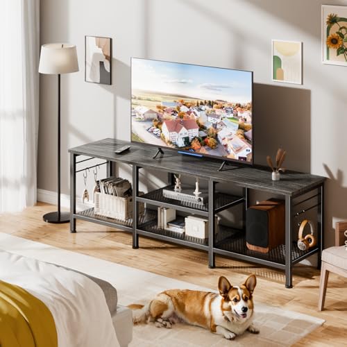 Image of Furologee 55 Inch TV Stand, Entertainment Center with Shelves, Black Oak