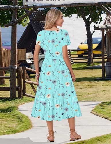 Image of Zeagoo Women Summer Midi A Line Dress Short Sleeve Casual Flowy Tiered Beach Long Sundress with Pockets 2026 Vacation Travel
