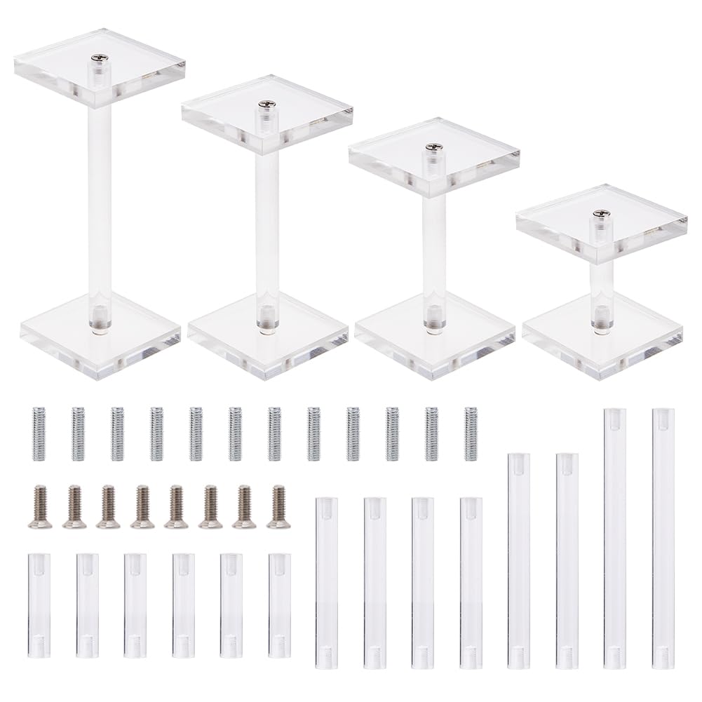 DICOSMETIC 4 piezas miniaturas de vuelo soporte de exhibición acrílico pedestales de combate cuadrados soporte de pantalla de combate transparente con 14 varillas para mesa RPG y juegos de mesa