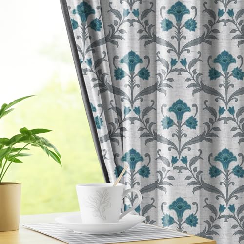 Image of LINENWALAS Printed Blackout Curtains for 6 Feet Window | Set of 2 | Printed Drapes | Thermal Insulated, Room Darkening Panels with Grommet Hanging for Living Room (Antique Teal Blue)
