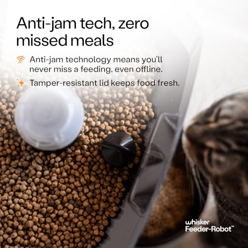 Image of Whisker Feeder-Robot, Black with Smoke-Grey Hopper | Smart, Automatic Pet Feeder, Feed Your Cat or Dog from Anywhere, Designed & Assembled in USA