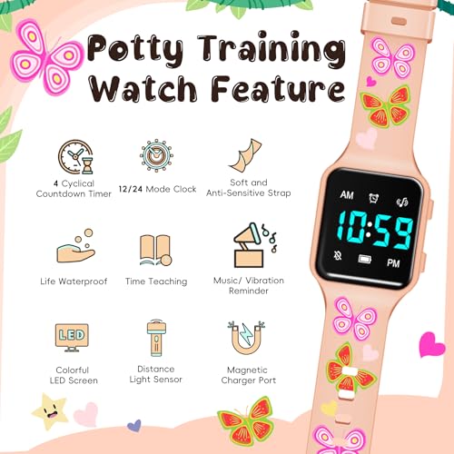 Image of Potty Training Watch for Toddlers & Kids with Countdown, Flashing Lights, Fun Music or Vibration Alerts - Waterproof Interactive Toilet Training Reminder for Boys & Girls Ages 2-9