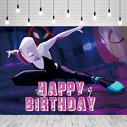 QICI Spider Girl Party Decorations Backdrop, Happy Birthday Background Banner for Kids Girls Birthday Party Decoration, Spider-Gwen Ghost spider Party Supplies(5x3ft)