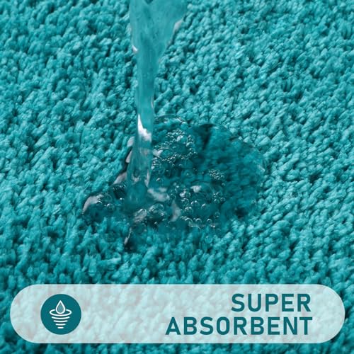 Pauwer Mikrofaser Badematten Set 3 teilig rutschfest Waschbare Badteppich Badvorleger und WC Vorleger Saugfähiges Badezimmerteppich Set, Türkis – Bild 6