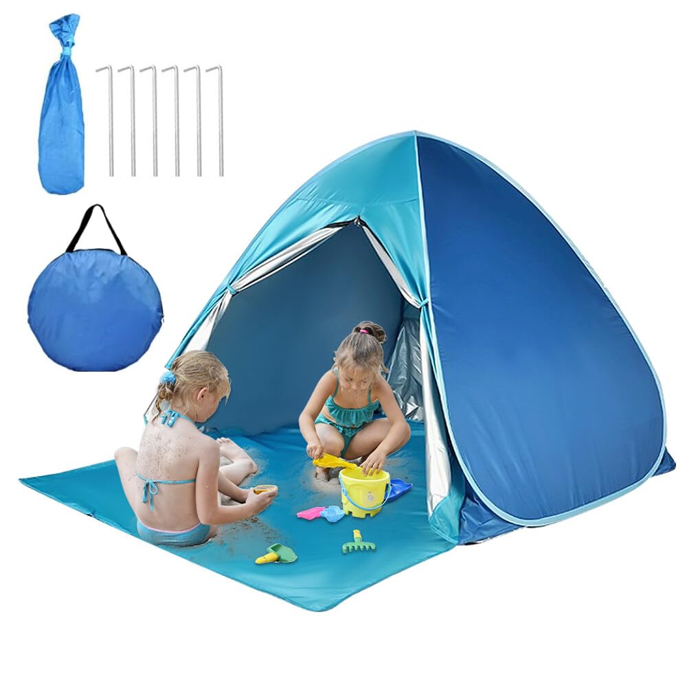 TGKYK Refugio de Playa Emergente, Refugio de Playa Protección UV para Bebés, Tienda de Playa para Bebés con Bolsa de Transporte para 2-3 Personas, UV50+ Tienda de campaña Refugio de Playa, para Playa