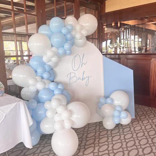 Image of Blue and White Balloon Arch Kit, ADOINBY 140Pcs Pastel Light Blue and White Balloon Garland kit, 18 12 10 5 Inch Different Size Balloons for Baby Shower Birthday Gender Reveal Anniversary Decorations