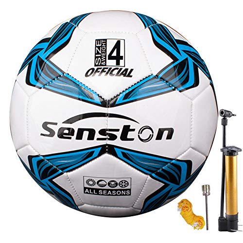 Image of Senston Football with Pump, Soft-Touch Football Size 4 for Lawn and Artificial Grass, Training Soccer for Beginners, Families and Leisure Players | PU surface, waterproof, easy to clean, pump included